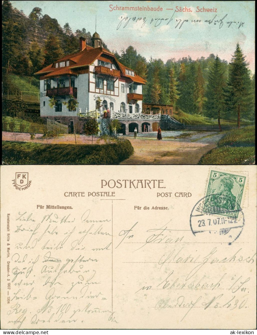 Ansichtskarte Kirnitzschtal-Sebnitz Schrammsteinebaude 1907 - Kirnitzschtal