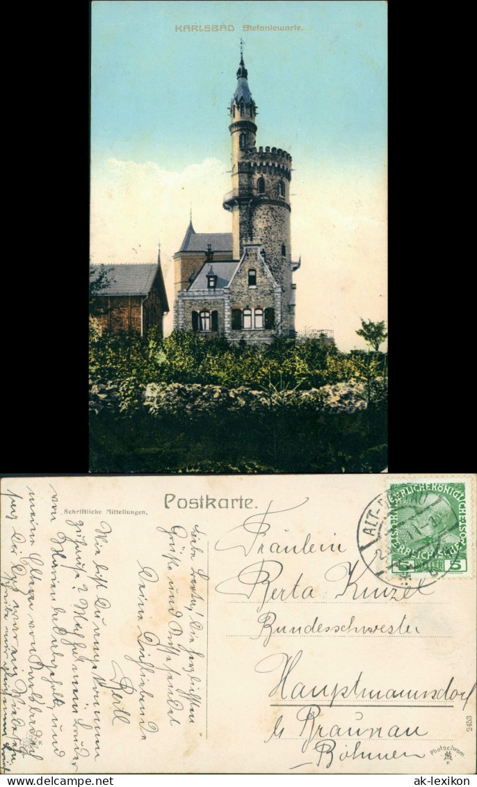 Postcard Karlsbad Karlovy Vary Stefanie-Warte 1914  - Tschechische Republik