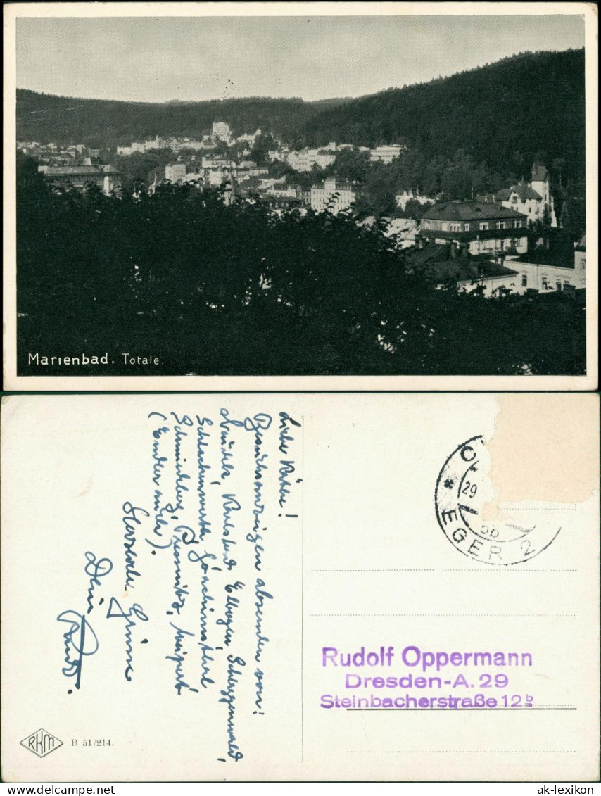 Postcard Marienbad Mariánské Lázně Stadtpartie 1939 - Tschechische Republik