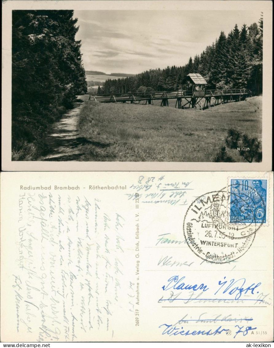 Bad Brambach Röthenbachtal, Waldweg, Kleine Brücke, Häuschen 1955 - Bad Brambach