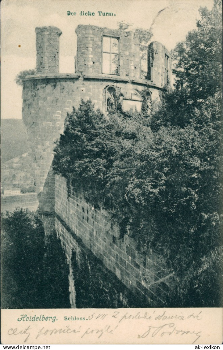 Heidelberg Schloss Der Dicke Turm", Gelaufen V Kolin (mit Ankunftsstempel) 1904 - Heidelberg