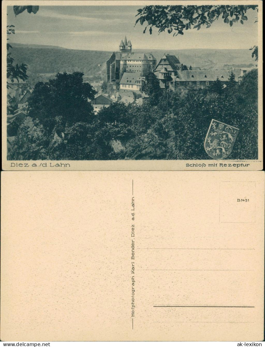 Ansichtskarte Diez (Lahn) Schloss Diez Mit Rezeptur, Fernansicht, Wappen 1920 - Diez