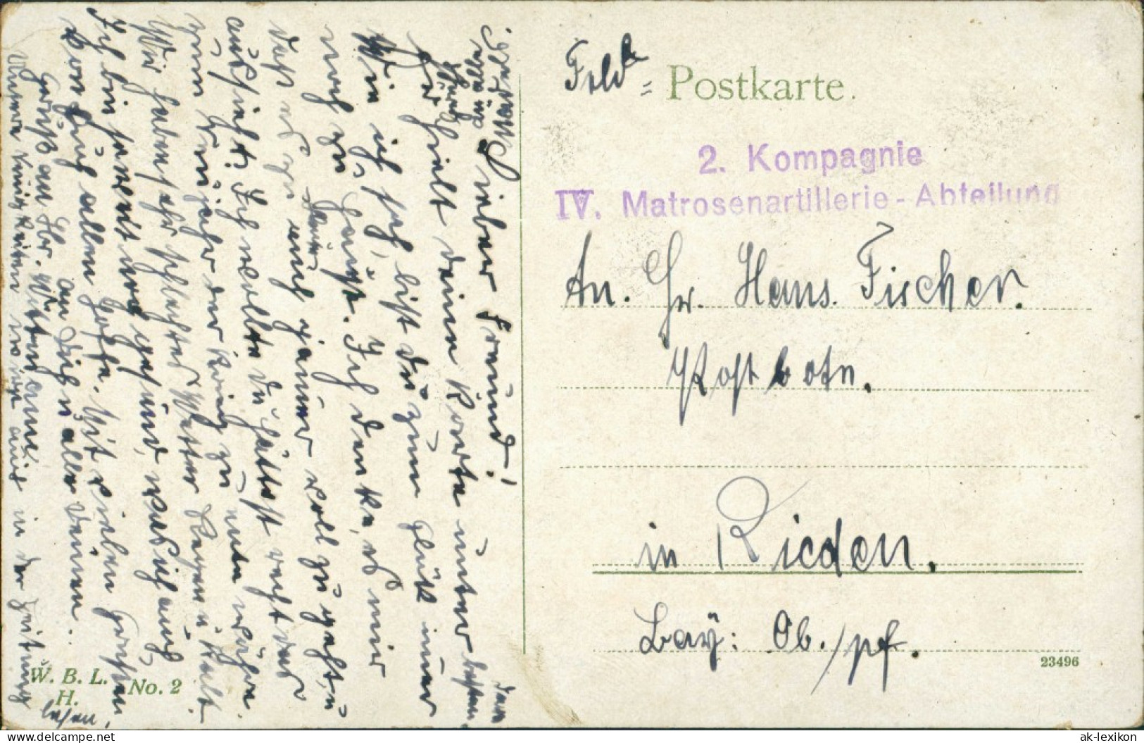 Torpedeboot Marine Stempel 2. Kompagnie IV. Matrosenartillerie Abteilung 1914 - Guerra