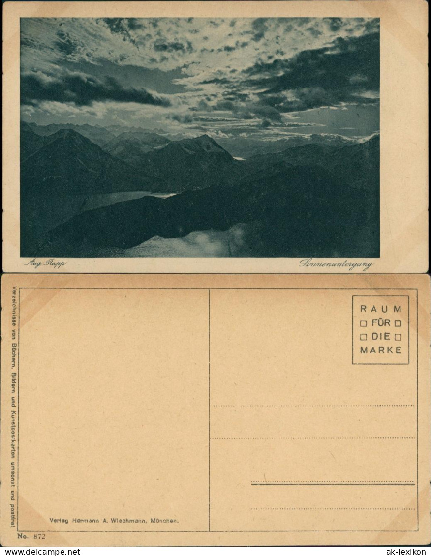 Ansichtskarte  Aug. Rupp "Sonnenuntergang" (über Berg See) 1920 - 1900-1949