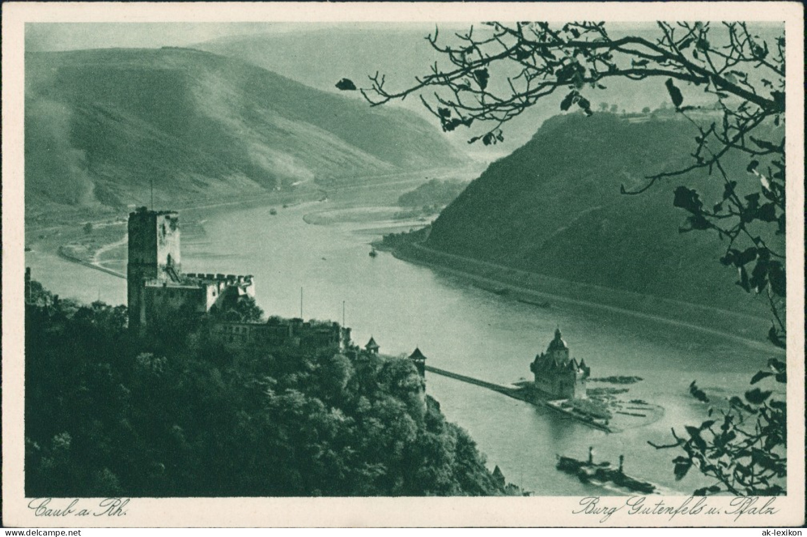 Kaub Panorama-Ansicht, Rhein Schiff Passiert Burg Und Pfalz 1910 - Kaub