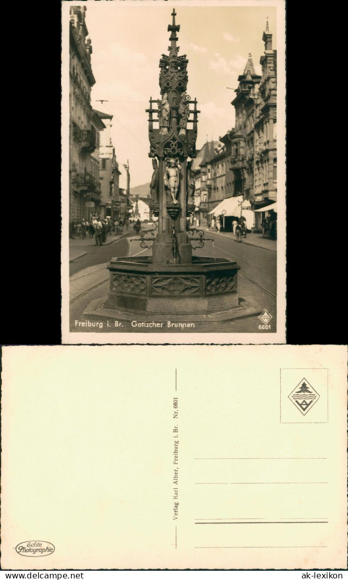 Freiburg Im Breisgau Straßen Partie Gotischer Brunnen, Personen, Geschäfte 1930 - Freiburg I. Br.