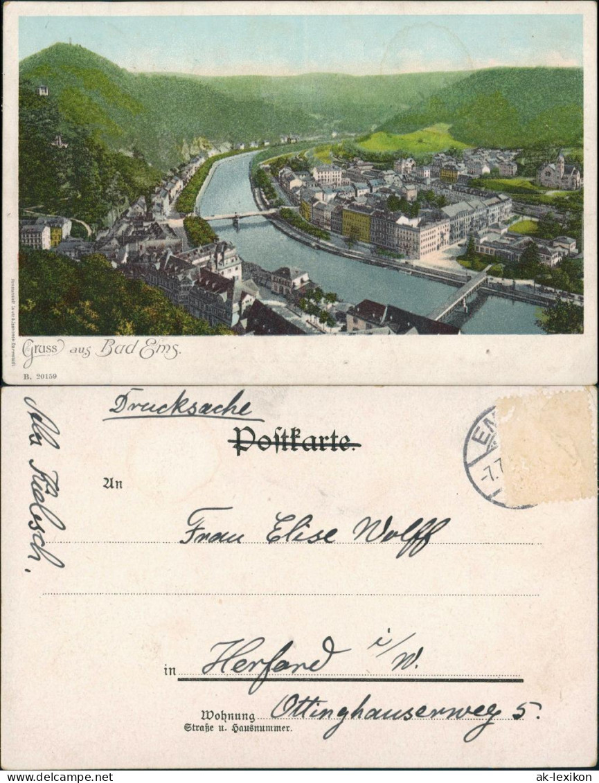 Ansichtskarte Bad Ems Panorama-Ansicht, Stadtteilansicht 1900 - Bad Ems