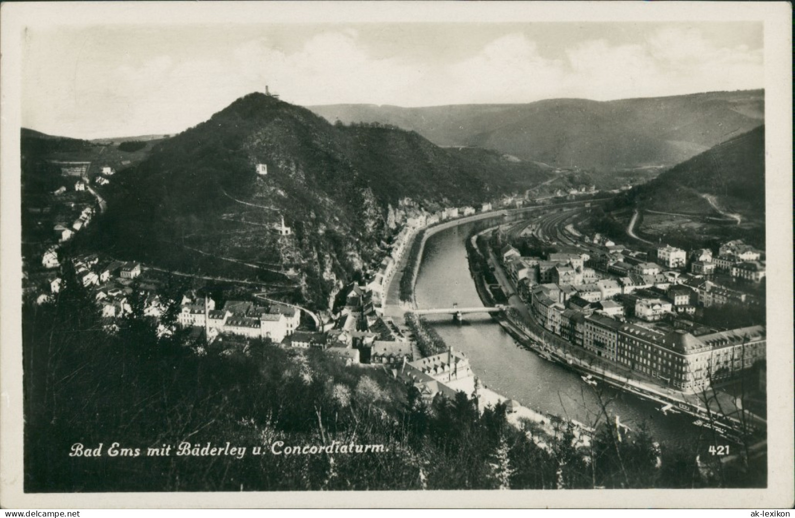 Ansichtskarte Bad Ems Panorama-Ansicht Mit Bäderley U. Concordia-Turm 1930 - Bad Ems