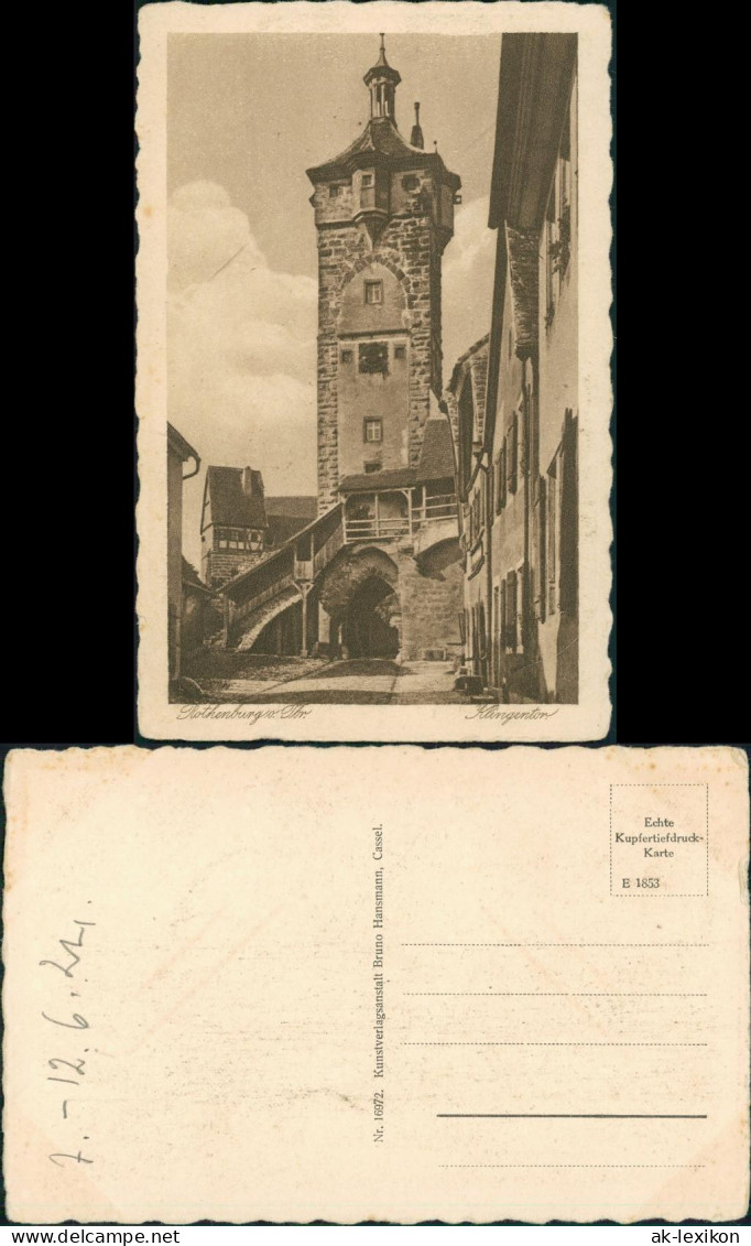 Rothenburg Ob Der Tauber Klingentor Strassen Partie, Turm, Durchgang 1925 - Rothenburg O. D. Tauber