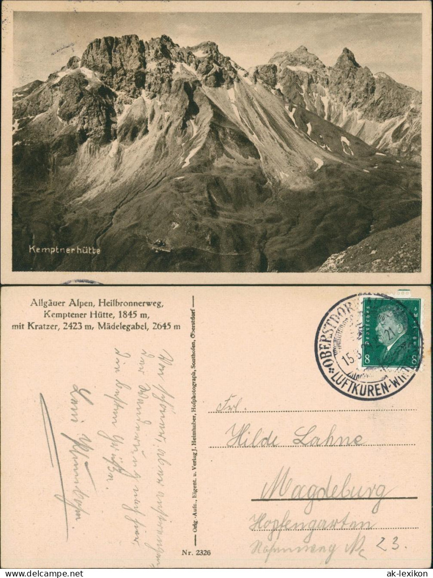 Ansichtskarte  Alpen (Allgemein), Kemptnerhütte, Berge, Alpen 1929 - Ohne Zuordnung