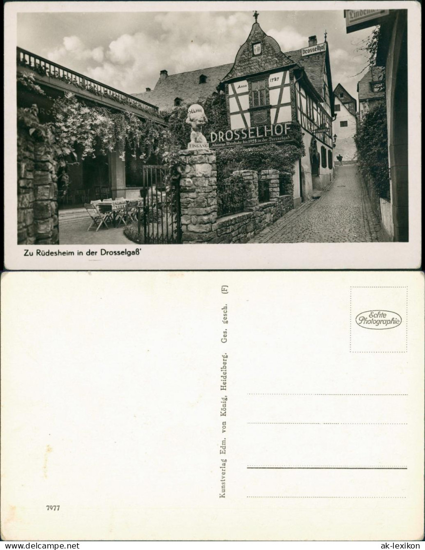 Ansichtskarte Rüdesheim (Rhein) Drosselhof Drosselgasse Weinwirtschaft 1940 - Rüdesheim A. Rh.