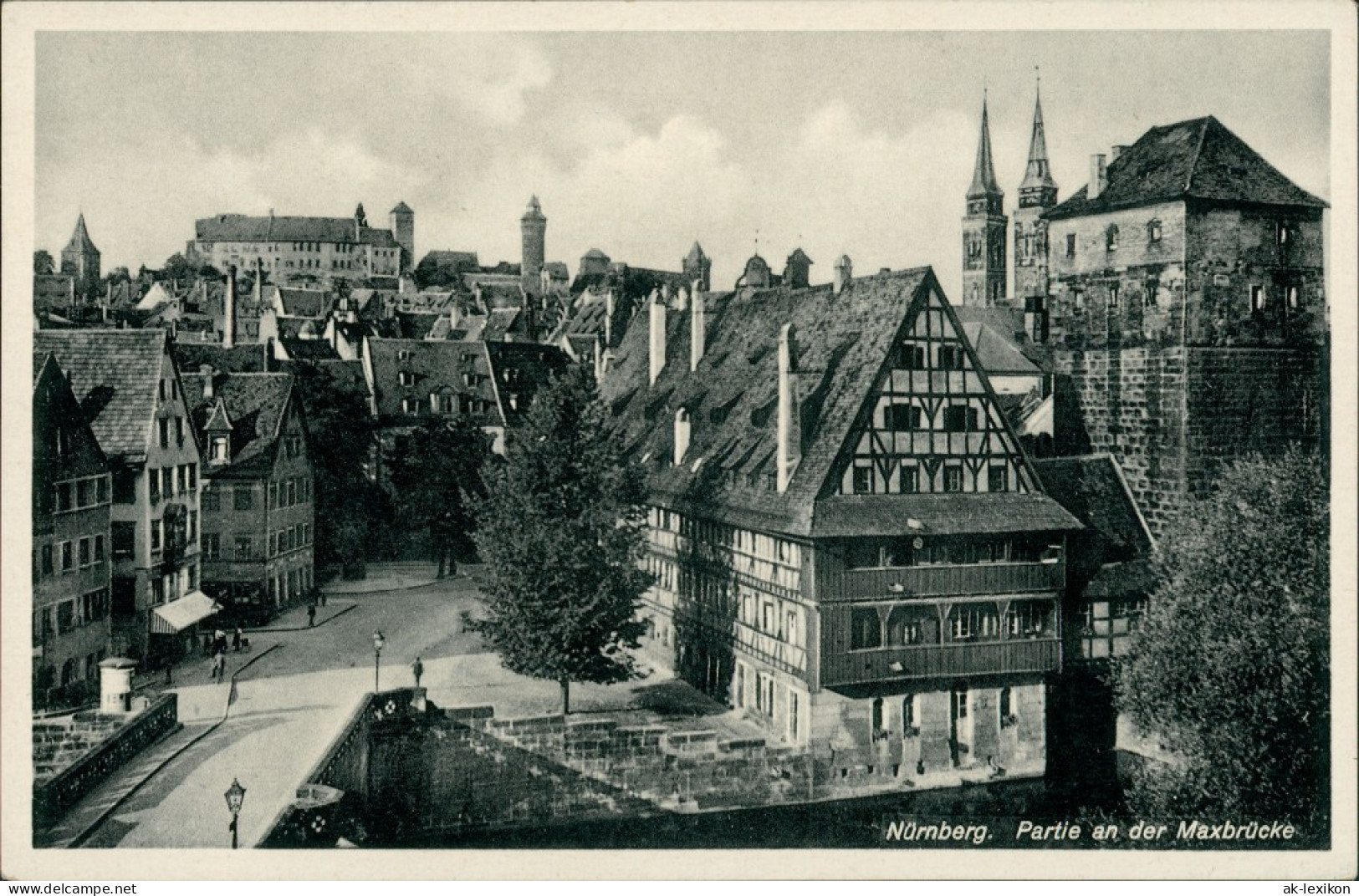 Ansichtskarte Nürnberg Maxbrücke, Strassen Partie, Fachwerkhäuser 1930 - Nürnberg