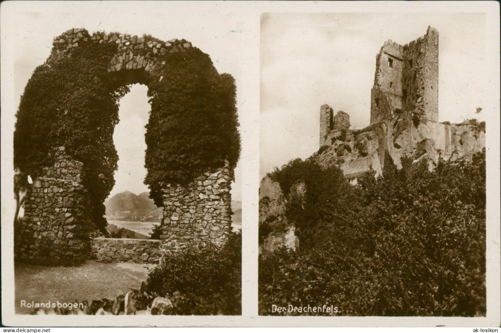 Bad Godesberg-Bonn 2-Bild Rolandsbogen, Burg Drachenfels (Siebengebirge) 1930 - Bonn