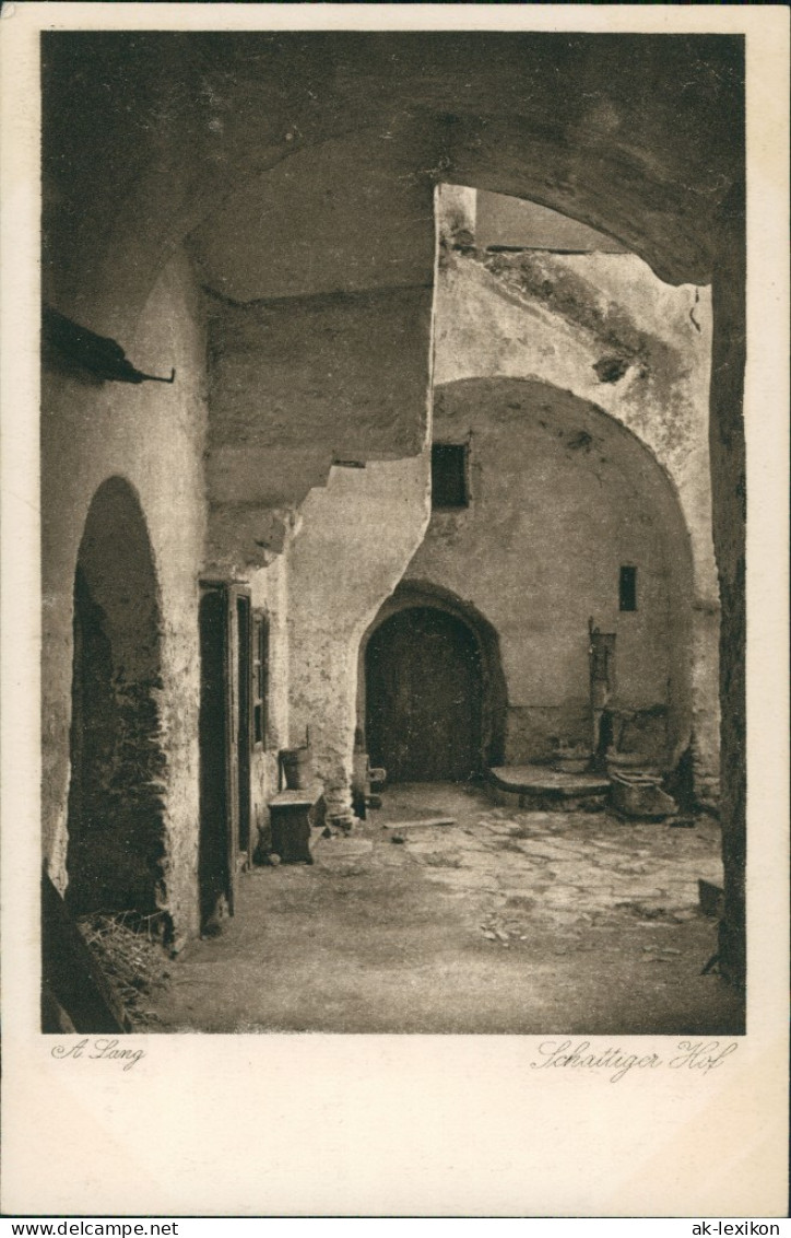 Ansichtskarte  Künstlerkarte, Kunstwerk A. Lang "Schattiger Hof" 1920 - Malerei & Gemälde