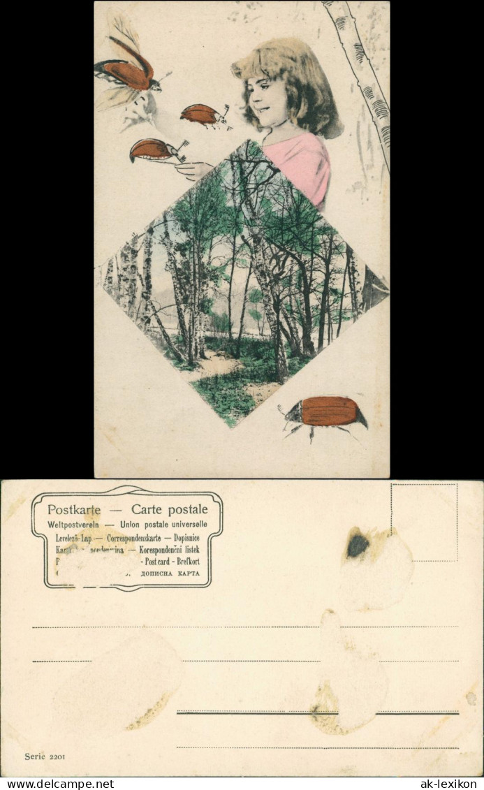 Ansichtskarte  Pfingsten - Fotokunst Mädchen Und Maikäfer Spielen 1908 - Pinksteren