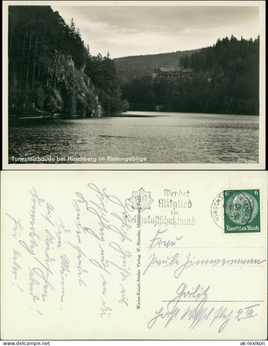 Postcard Boberröhrsdorf Siedl&#281;cin Turmsteinbaude , Stausee 1934 - Schlesien