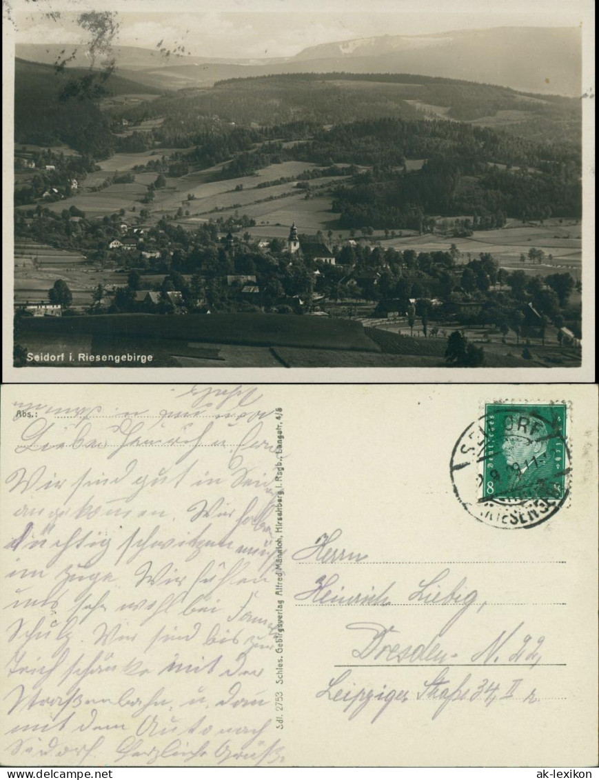 Postcard Seidorf Sosnówka Blick Auf Die Stadt 1929 - Schlesien