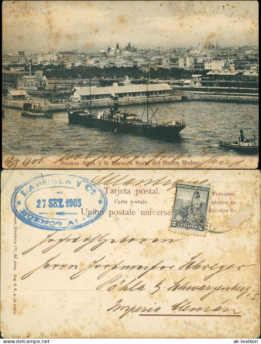 Postcard Buenos Aires Stadt, Hafen - Dampfer 1905 - Argentinië