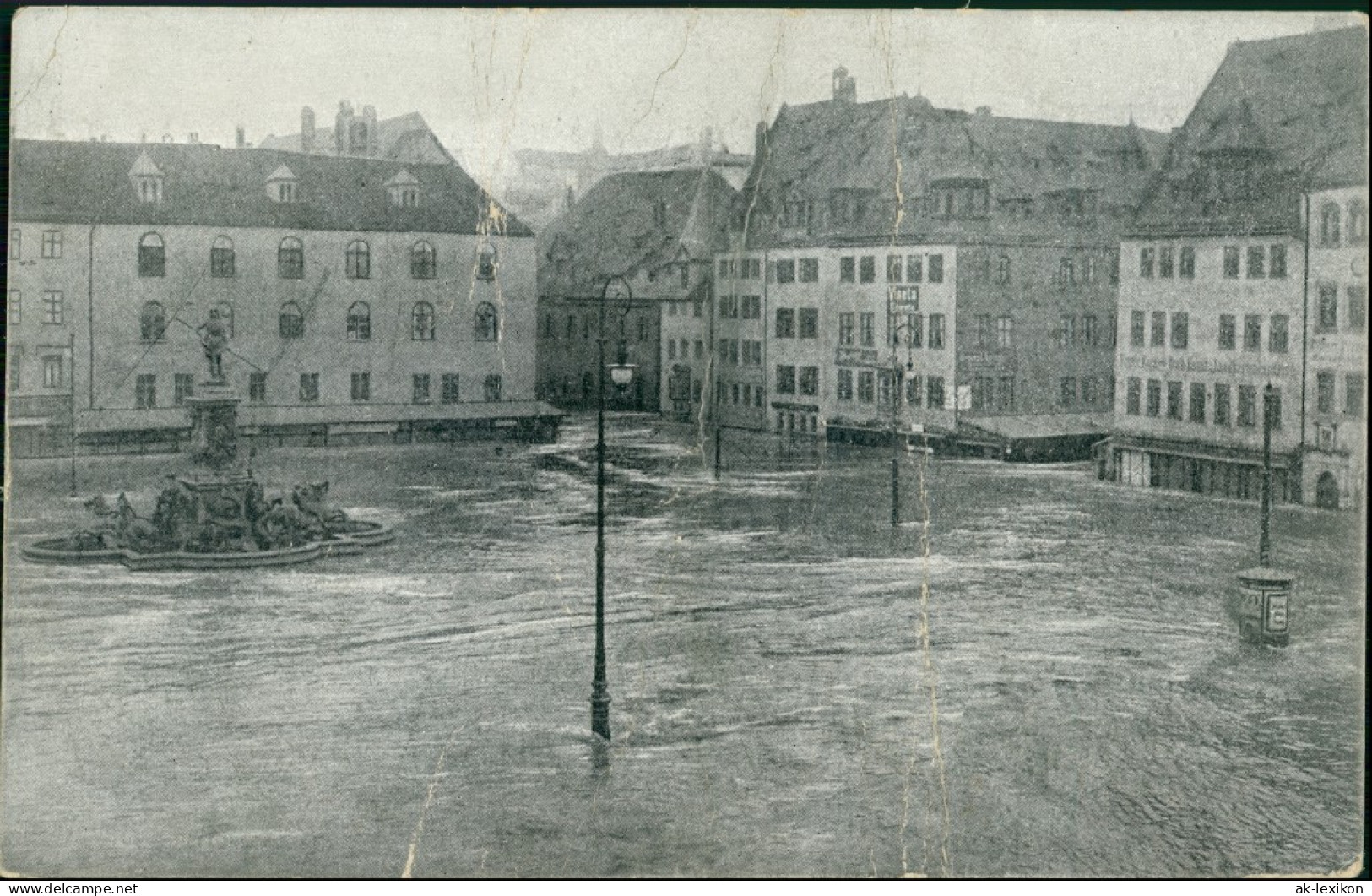 Ansichtskarte Nürnberg Hochwasserkatastrophe Hauptmarkt 1909 - Nuernberg