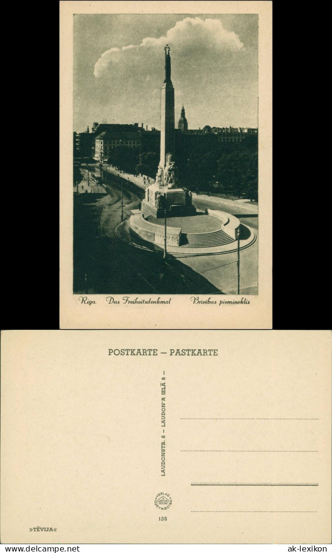 Postcard Riga Rīga Ри́га Freiheitsdenkmal 1934 - Latvia