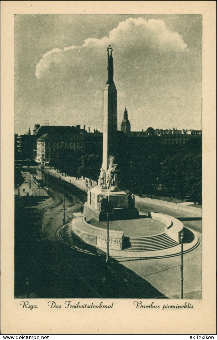 Postcard Riga Rīga Ри́га Freiheitsdenkmal 1934 - Lettland