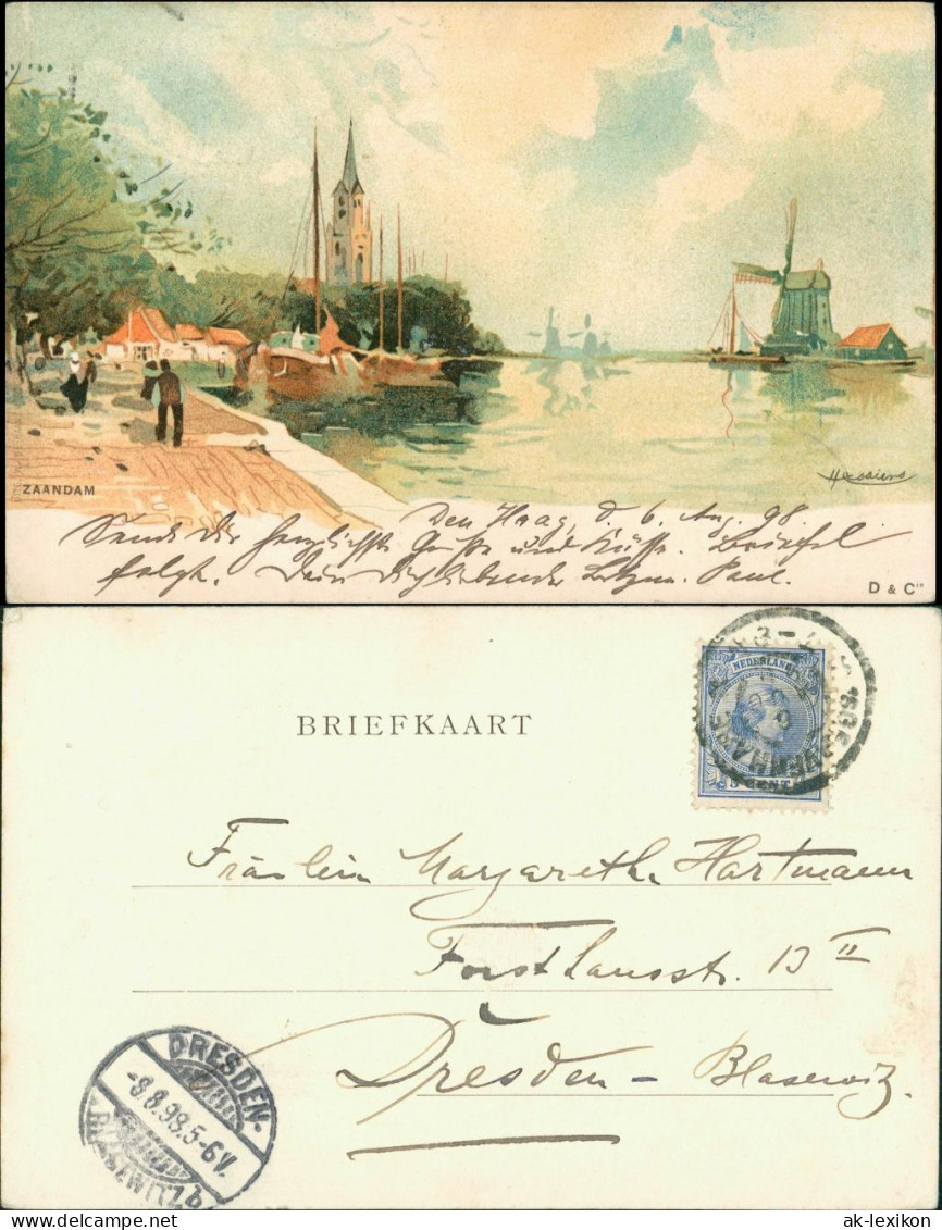 Postkaart Zaanstad Zaandam - Windmühle Künstlerkarte 1899 - Zaandam