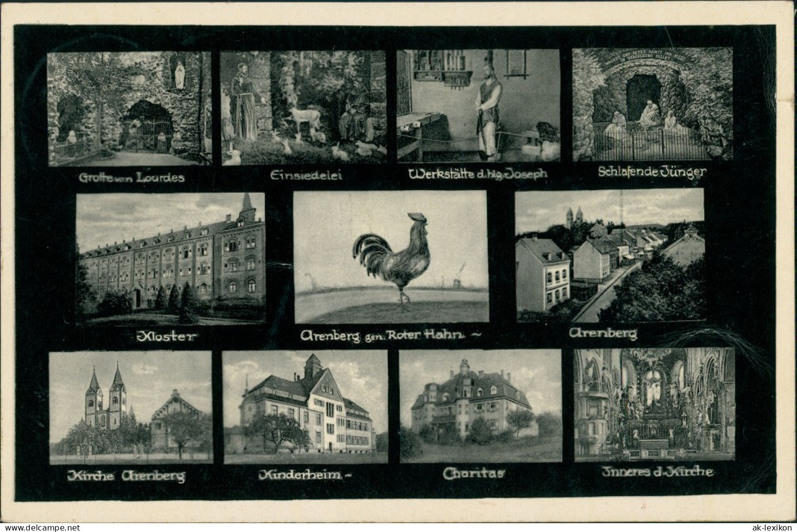 Arenberg-Koblenz Mehrbild-AK Ua. Roter Hahn, Kinderheim, Kirche, Grotte 1938 - Koblenz