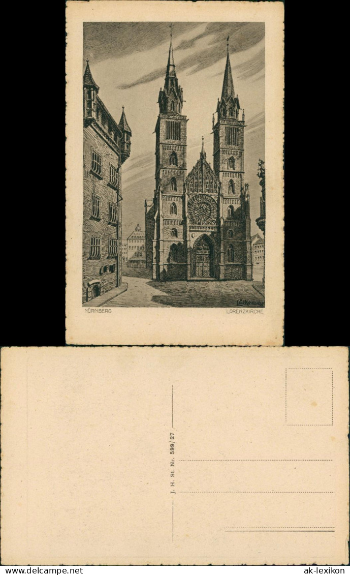 Ansichtskarte Nürnberg Künstlerkarte Lorenzkirche 1925 - Nuernberg