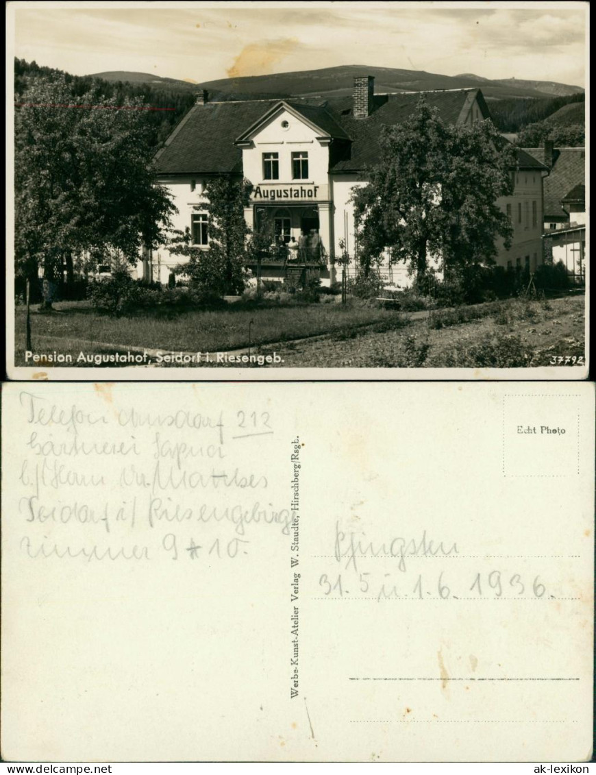 Postcard Seidorf Sosnówka Pension Augustahof 1932 - Schlesien
