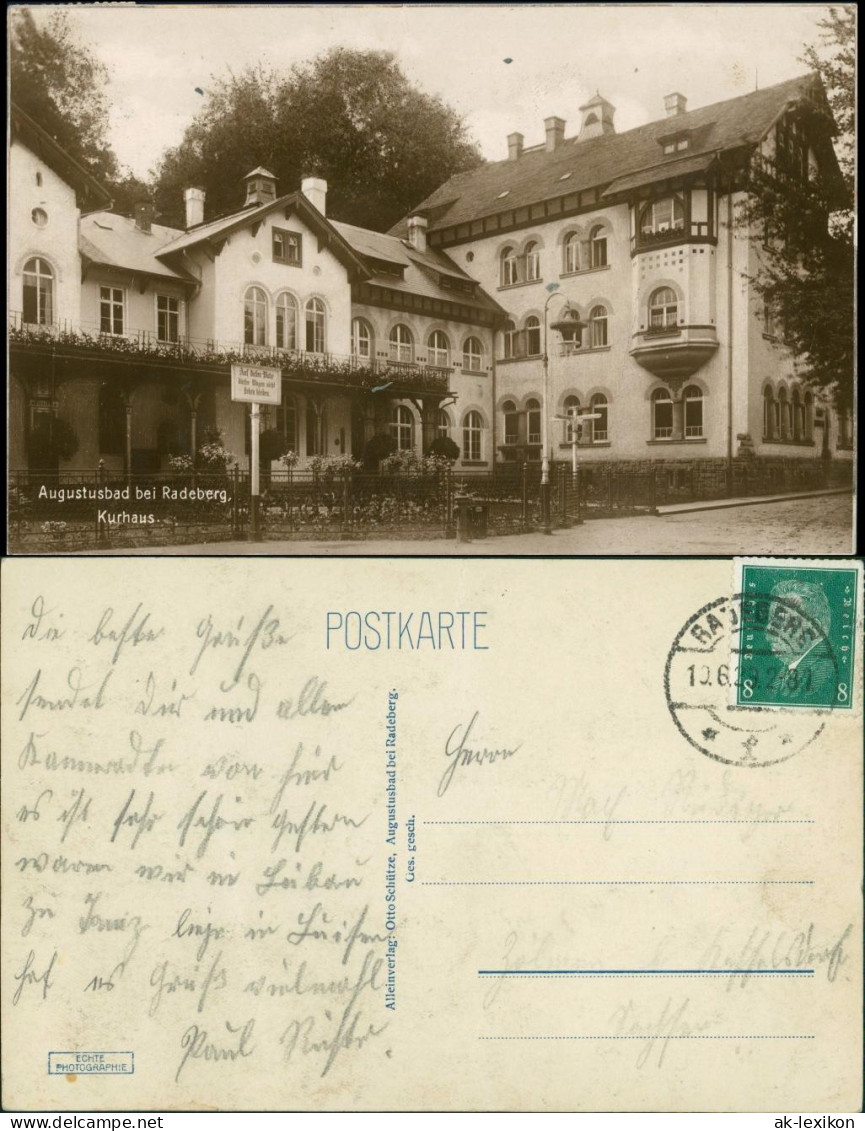 Ansichtskarte Liegau-Augustusbad-Radeberg Kurhaus - Fotokarte 1929 - Radeberg