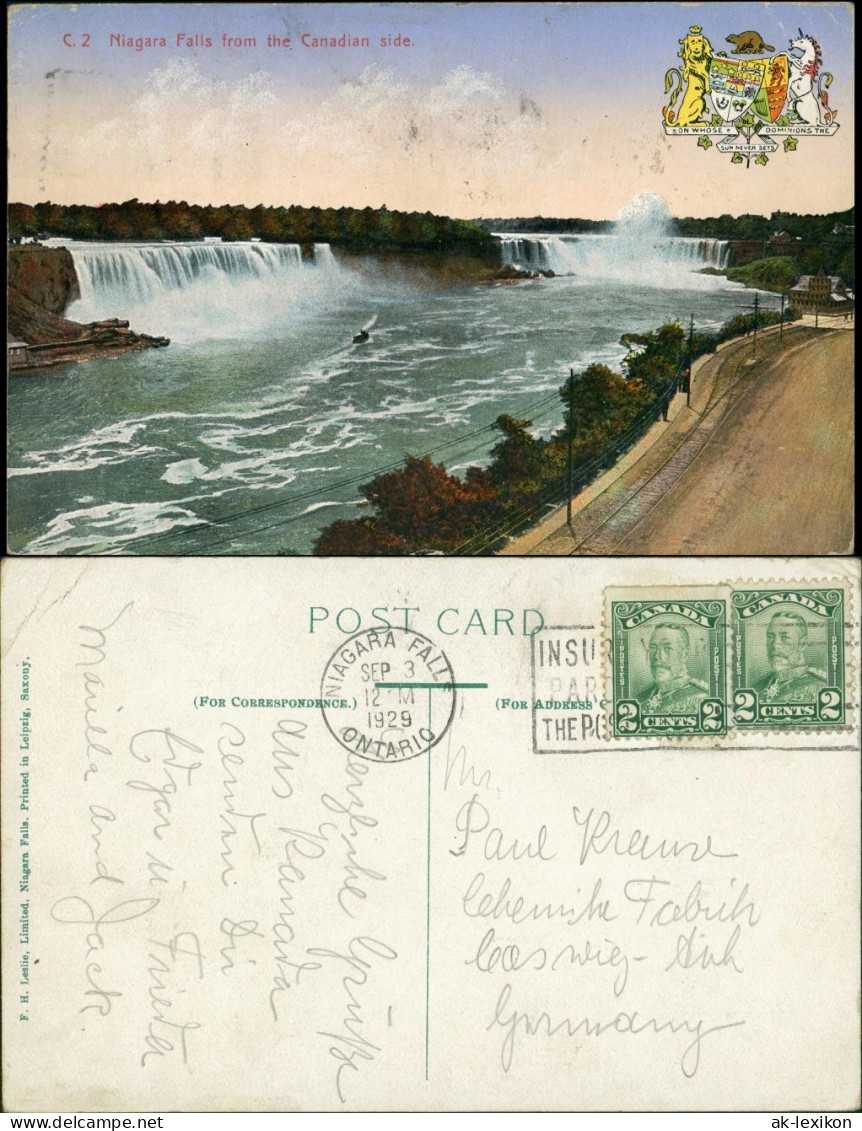 Niagara Falls (Ontario) Horseshoe Falls/Canadian Falls Stempel Ontario 1929 - Niagara Falls