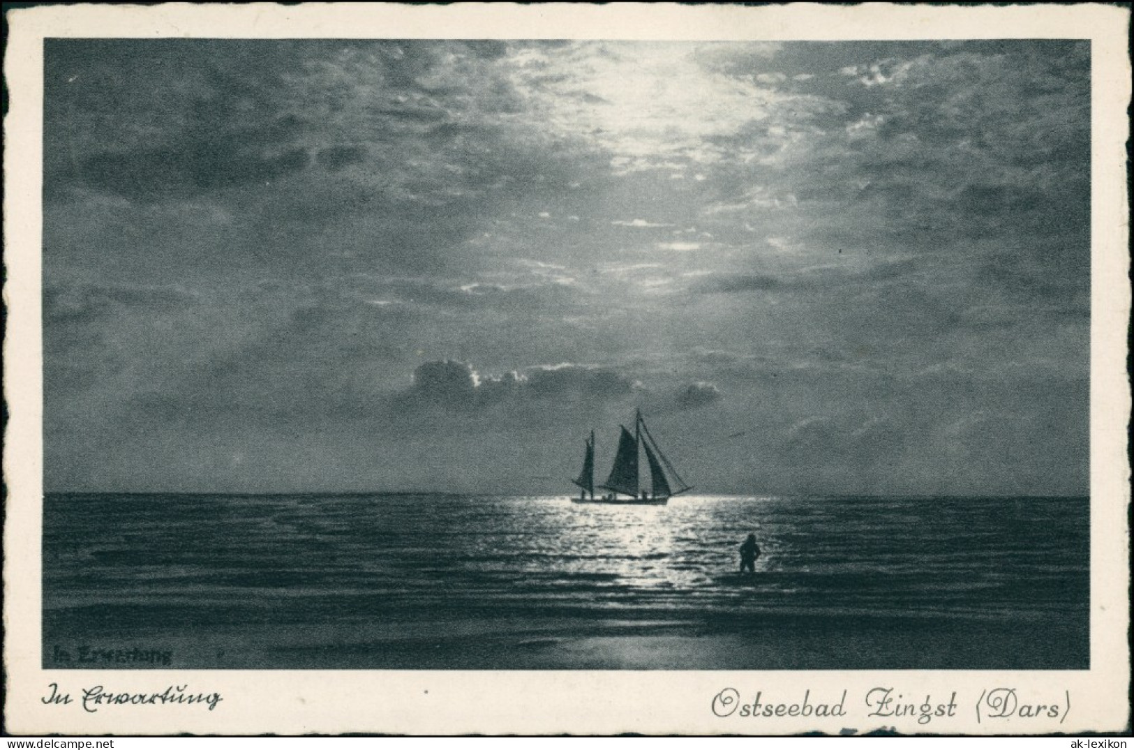 Ansichtskarte Zingst Segelboot Bei Mondschein Künstlerkarte 1938 - Zingst