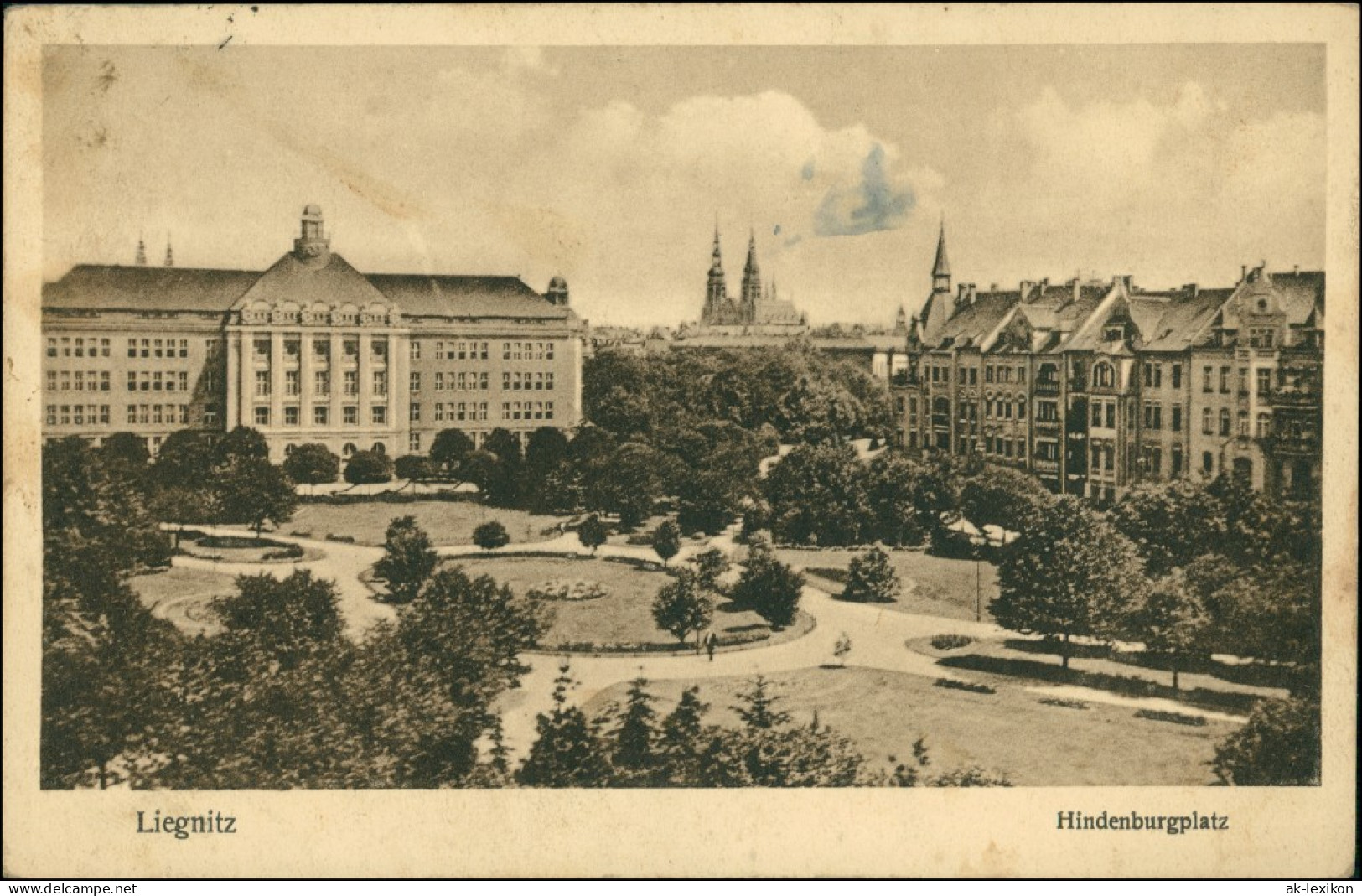 Liegnitz Legnica Hindenburgplatz Häuser Umrandet Mit Grünflächen 1927 - Schlesien