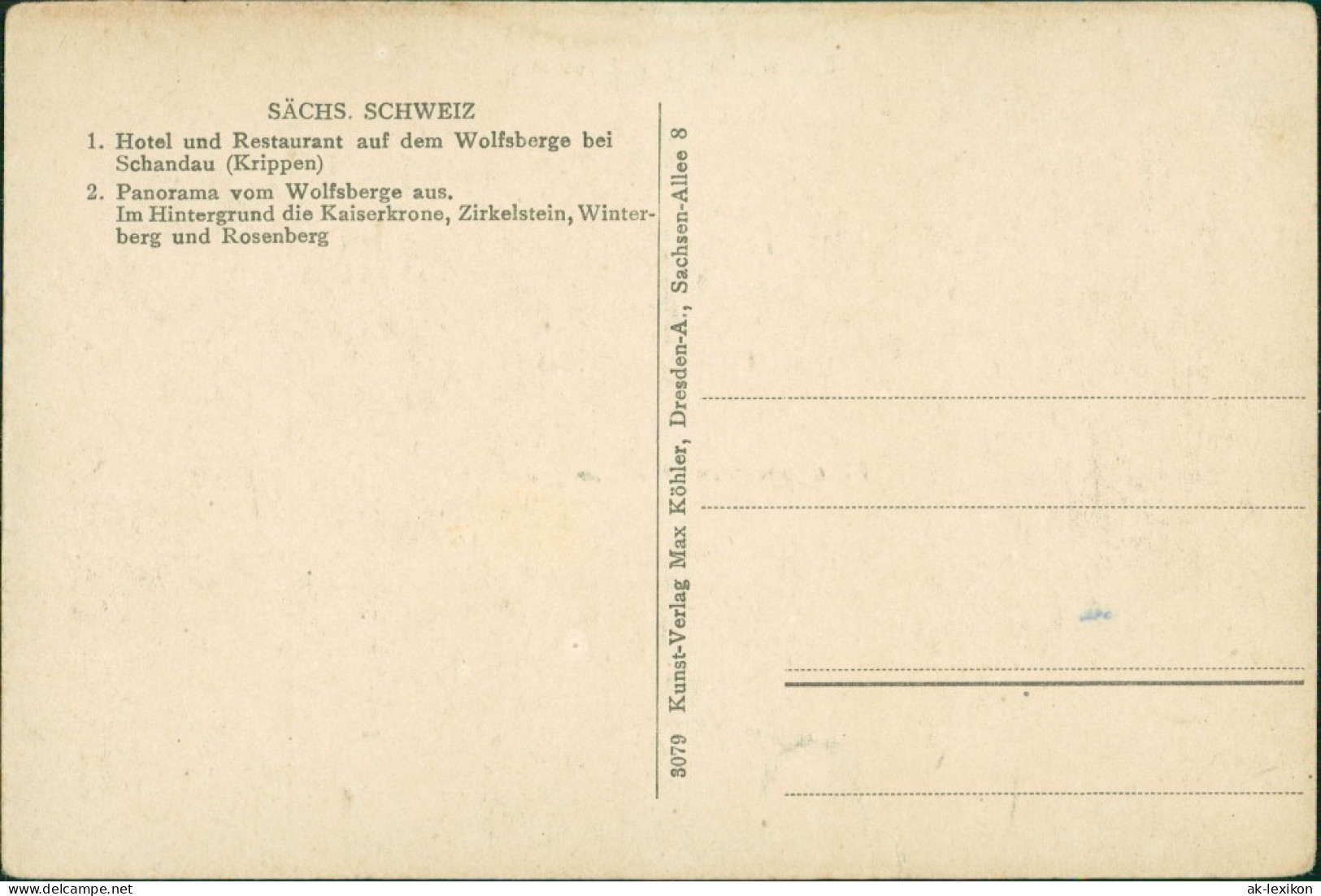 Reinhardtsdorf-Schöna 2Bild Panorama Wolfsberg Kaiserkrone Zirkelstein Ca. 1920 - Schöna