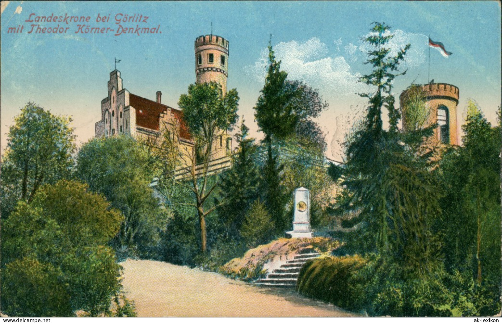 Ansichtskarte Görlitz Zgorzelec Landeskrone, Körner Denkmal 1914 - Görlitz