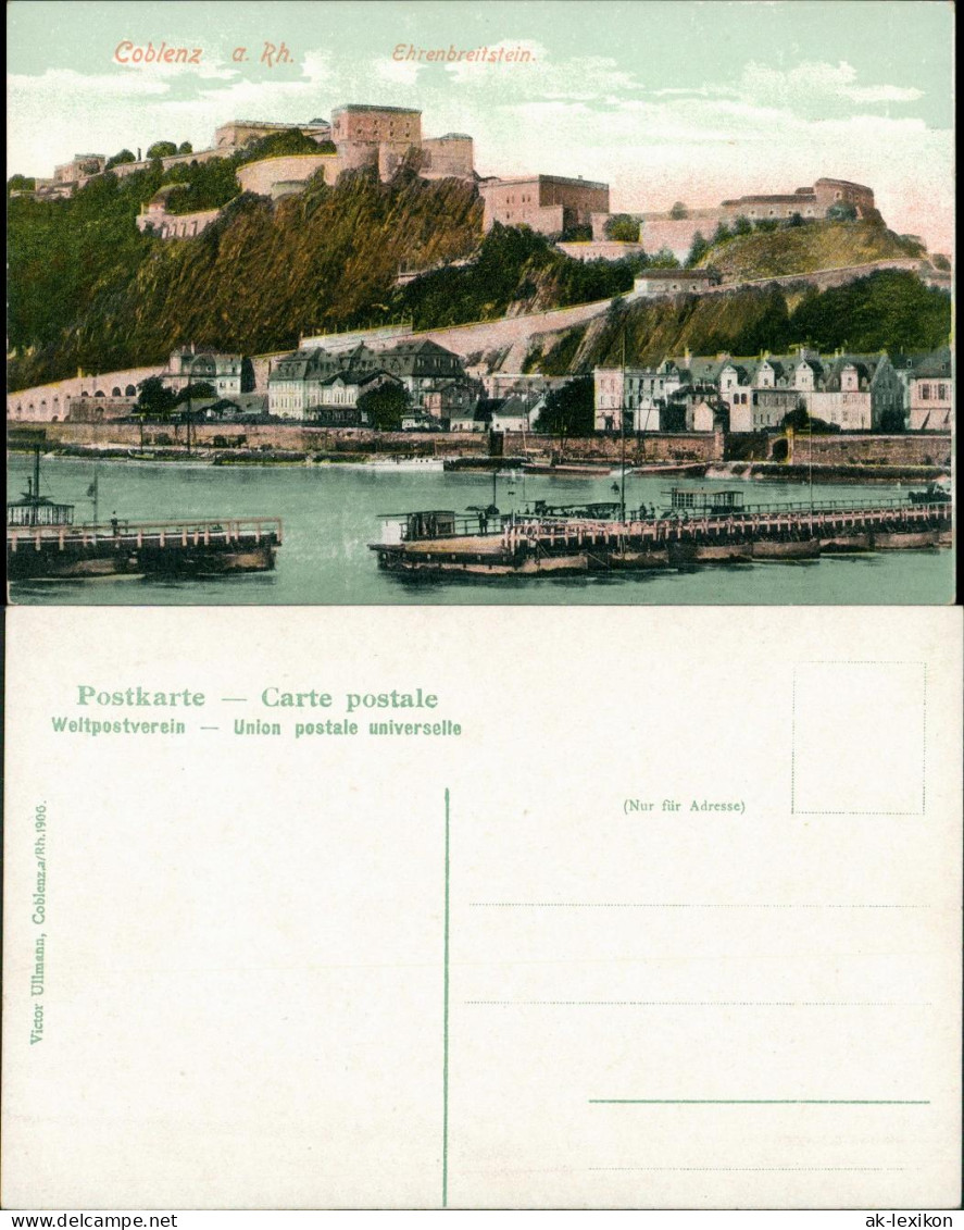 Ansichtskarte Ehrenbreitstein-Koblenz Pontonbrücke - Stadt 1900 - Koblenz