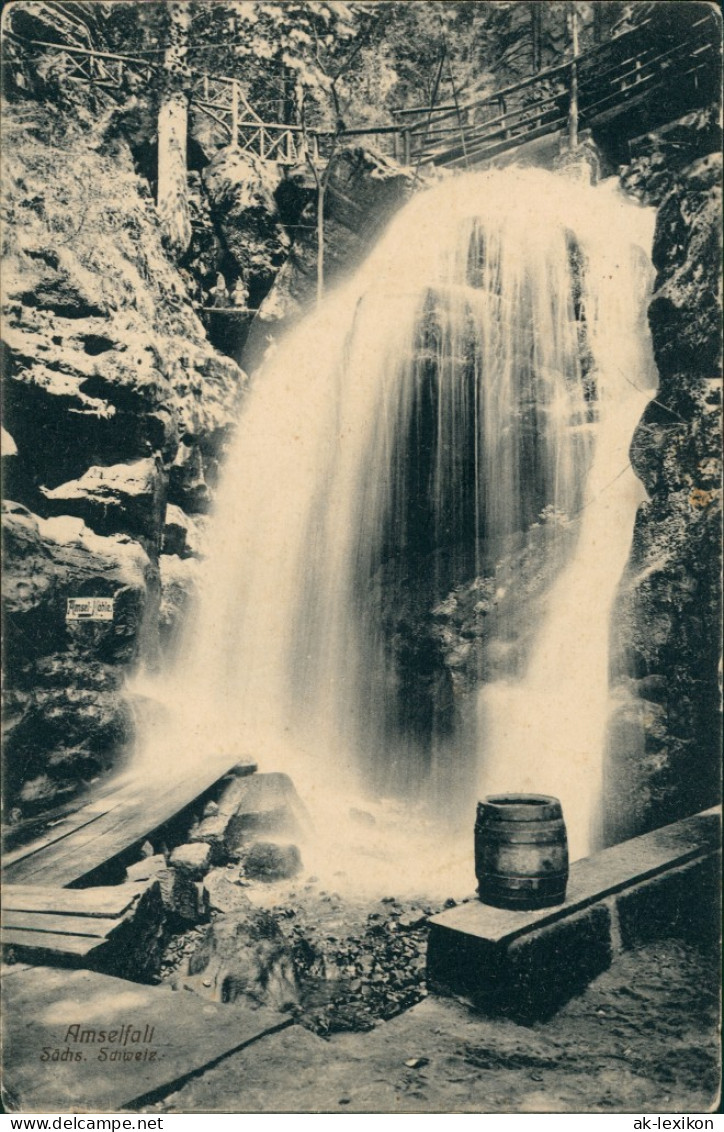 Ansichtskarte Rathen Amselfall (Elbsandsteingebirge), Fass 1912 - Rathen