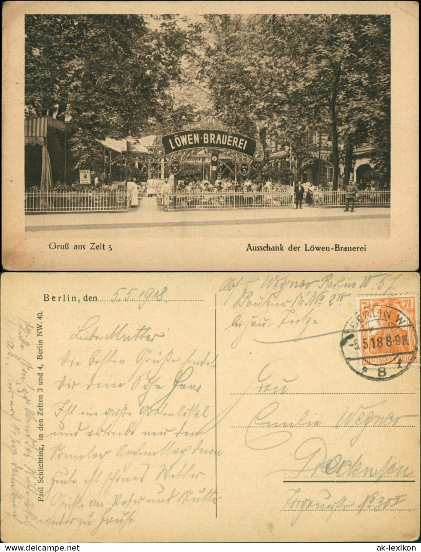 Tiergarten-Berlin In Den Zelten Zelt 5 Ausschank Löwenbräu 1918 - Tiergarten