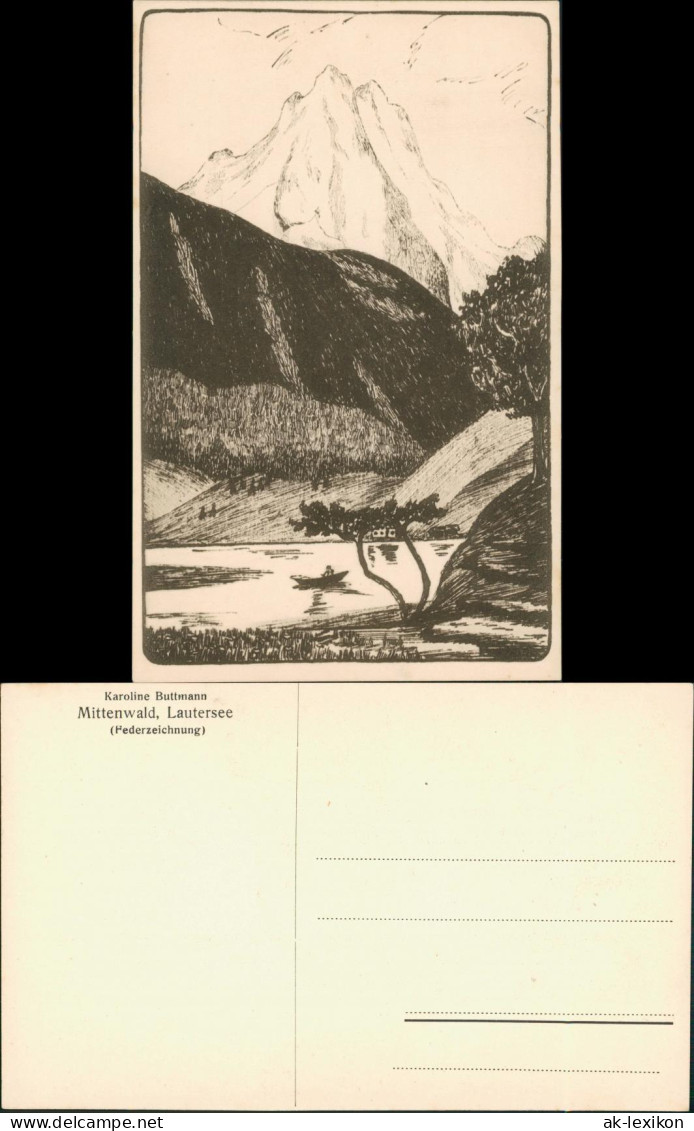 Ansichtskarte Mittenwald Künstlerkarte Karoline Buttmann Lautersee 1927 - Mittenwald