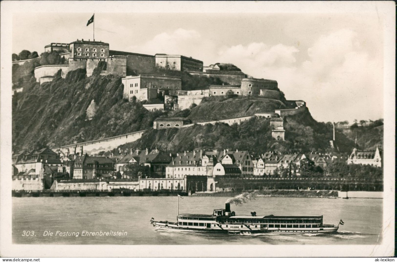 Ehrenbreitstein-Koblenz Panorama-Ansicht Mit Rhein Schiff, Dampfer 1947 - Koblenz