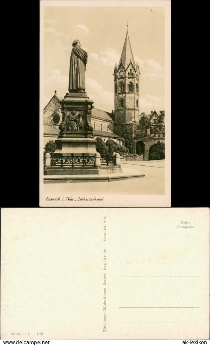 Ansichtskarte Eisenach Luther-Denkmal, Strassen Partie, Kirche 1950 - Eisenach