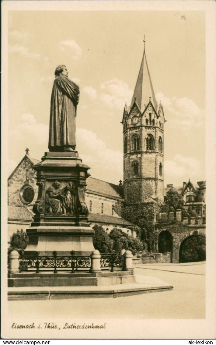 Ansichtskarte Eisenach Luther-Denkmal, Strassen Partie, Kirche 1950 - Eisenach