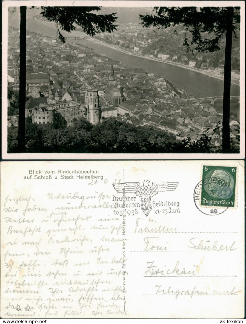 Ansichtskarte Heidelberg Panorama-Ansicht Blick Vom Rindenhäuschen 1938 - Heidelberg