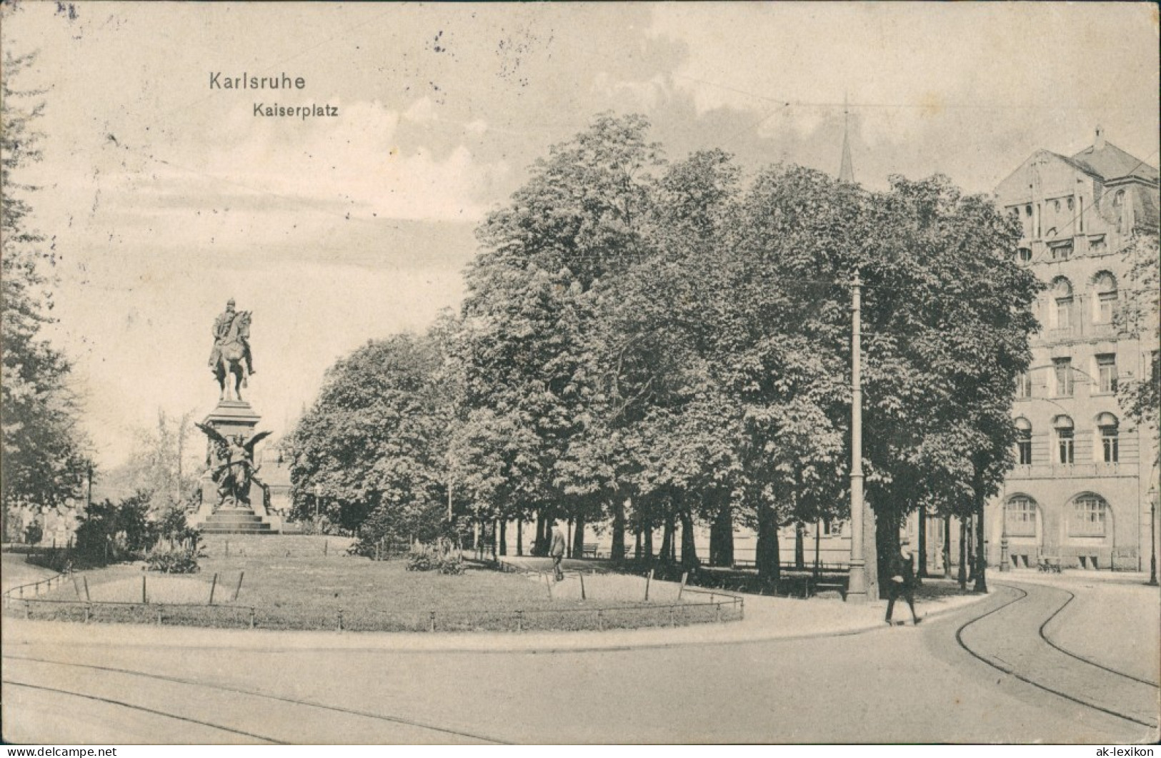 Ansichtskarte Karlsruhe Strassen Partie Kaiserplatz Mit Denkmal 1913 - Karlsruhe