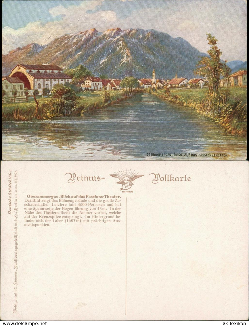 Oberammergau Passionstheater/Passionsspielhaus, Fernansicht, Fluss Partie 1910 - Oberammergau