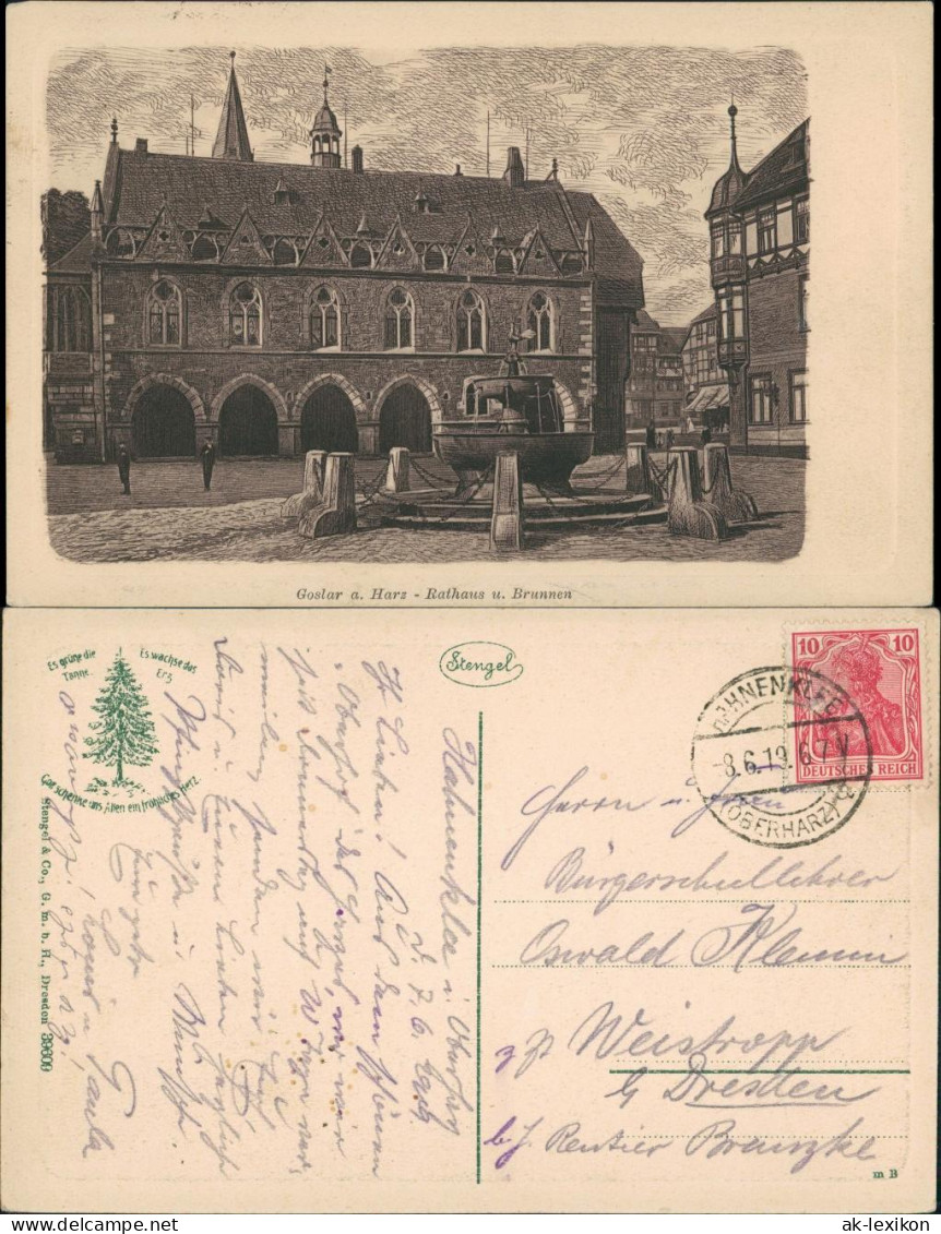 Ansichtskarte Goslar Rathaus Und Brunnen 1919 - Goslar