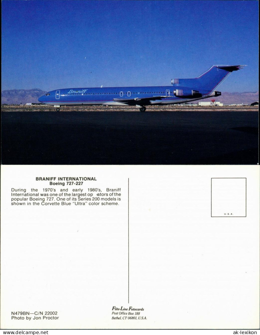 Flugzeug BRANIFF INTERNATIONAL Boeing 727-227 Corvette Blue Ultra Color 1985 - 1946-....: Ere Moderne