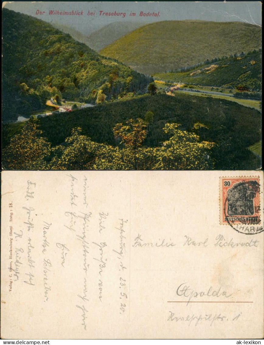 Treseburg Wilhelmsblick Bodetal Tal-Ansicht, Berge, Color Postkarte 1920 - Autres & Non Classés