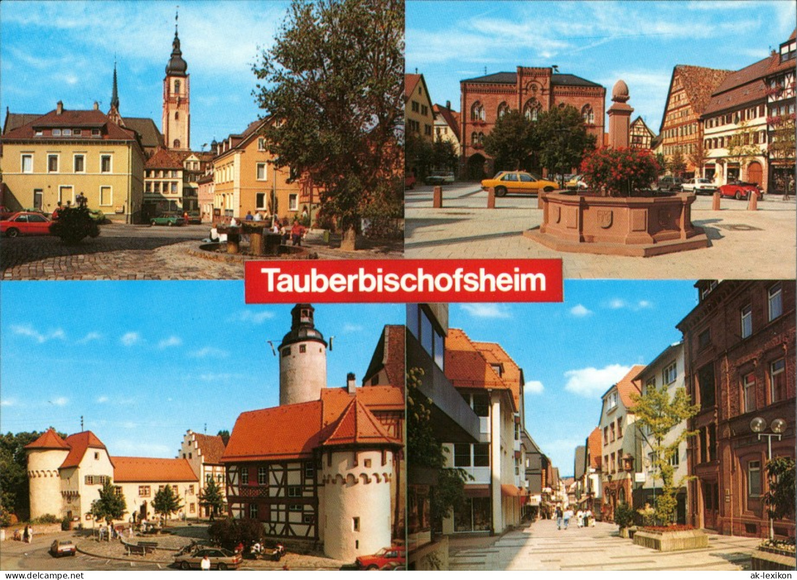 Ansichtskarte Tauberbischofsheim 4 Bild, Plätze, Straßen, Alte Autos 1992 - Tauberbischofsheim