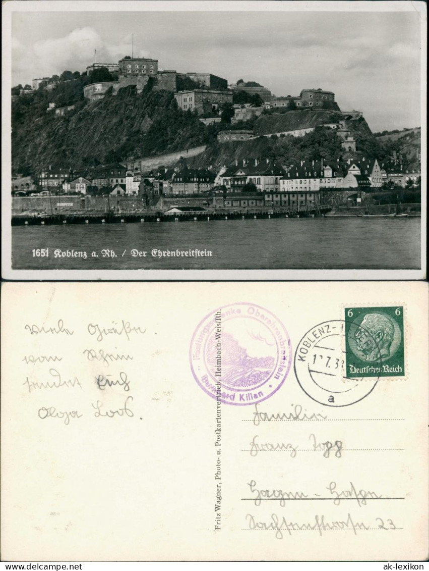 Ansichtskarte Koblenz Festung Ehrenbreitstein Vom Rhein Aus Gesehen 1932 - Koblenz